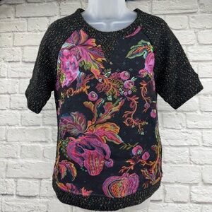 Anthropologie James Coviello Floral Brocade Spliced Metallic Knit Sweater